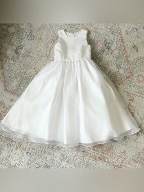 us angels satin dress Us Angels white satin dress with pearl beaded bodice